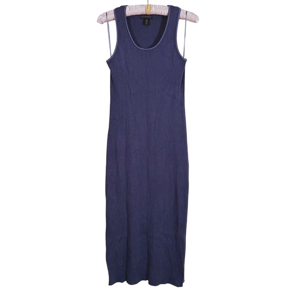 House of Harlow 1960 Ribbed Midi Dress Size Medium Blue Quiet Luxury Minimal - Picture 2 of 8